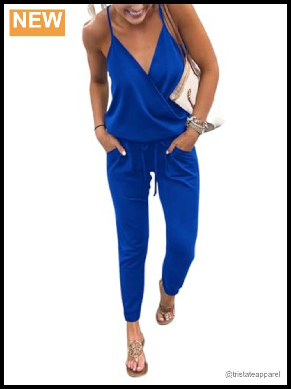 PRETTYGARDEN Womens Spaghetti Strap Jumpsuit V-Neck Sleeveless Pockets Casual